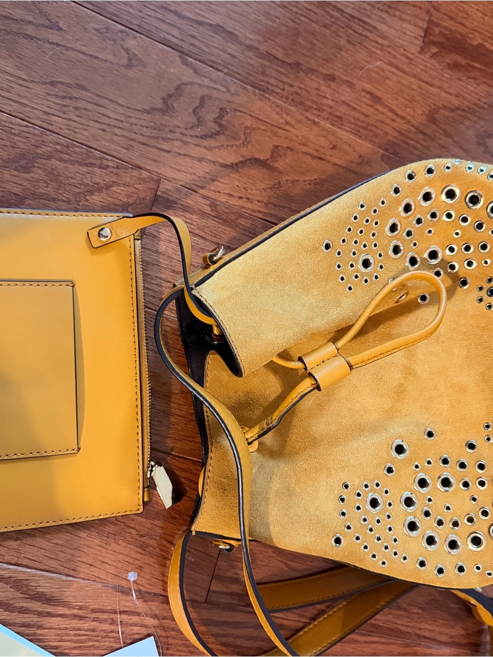 Michael Kors Cary Small Bucket Bag in Marigold Yellow Suede with COA - Picture 3 of 7